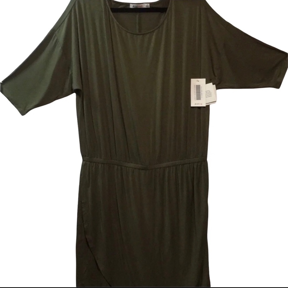 JustFab GREEN DRESS Elastic waist layered skirt Sz 1X Corpcore Careerwear NWT